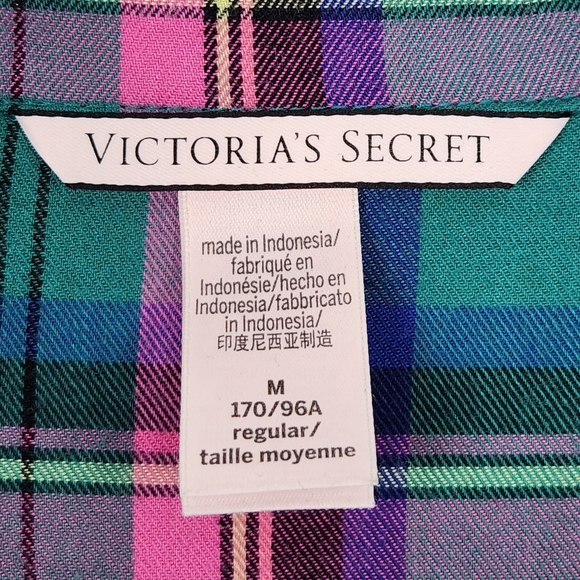 Victoria's Secret Teal Blue and Pink Plaid Flannel 2pc Pockets PJ's Size M - Picture 9 of 16